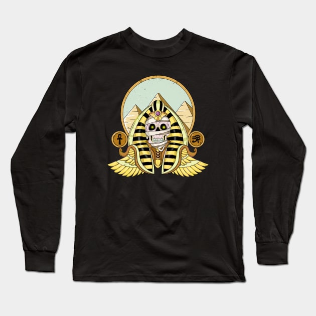 Golden Pharaoh Skull Long Sleeve T-Shirt by Trendy Black Sheep